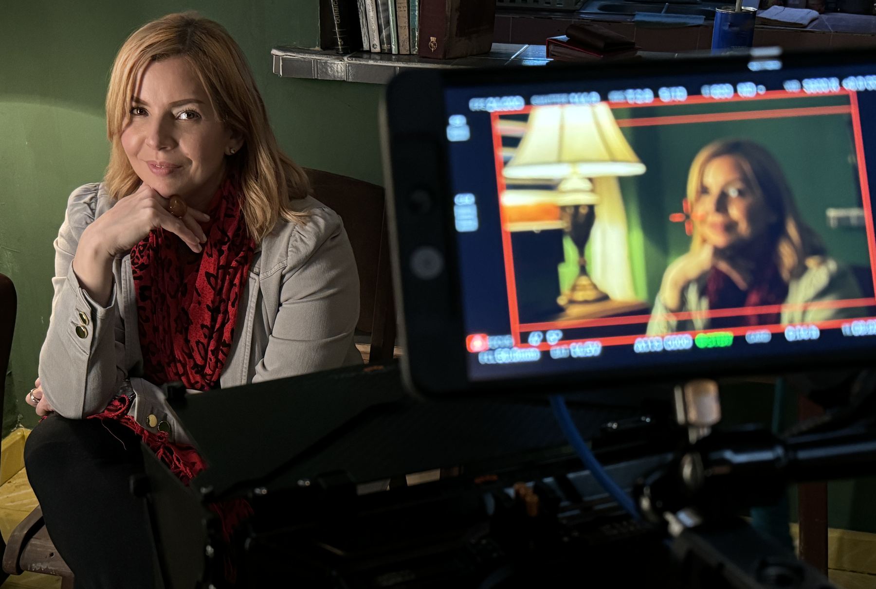 Pachy Banks-Cabral on set, beside the camera monitor
